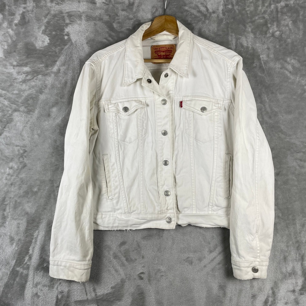Vintage Levi's Denim Trucker Jacket Womens Medium White Type 3 Y2K 2000s Snap